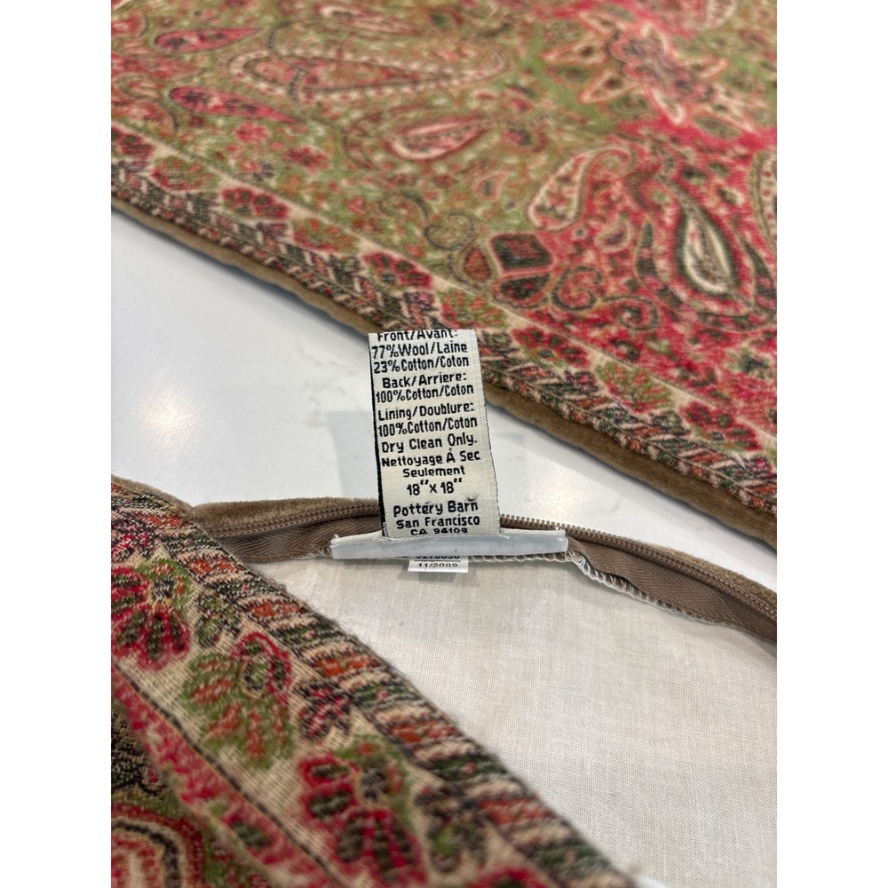 Pottery Barn Paisley Wool Blend Pillow Covers Set of 2 18x18 Boho Beautiful - Picture 4 of 7